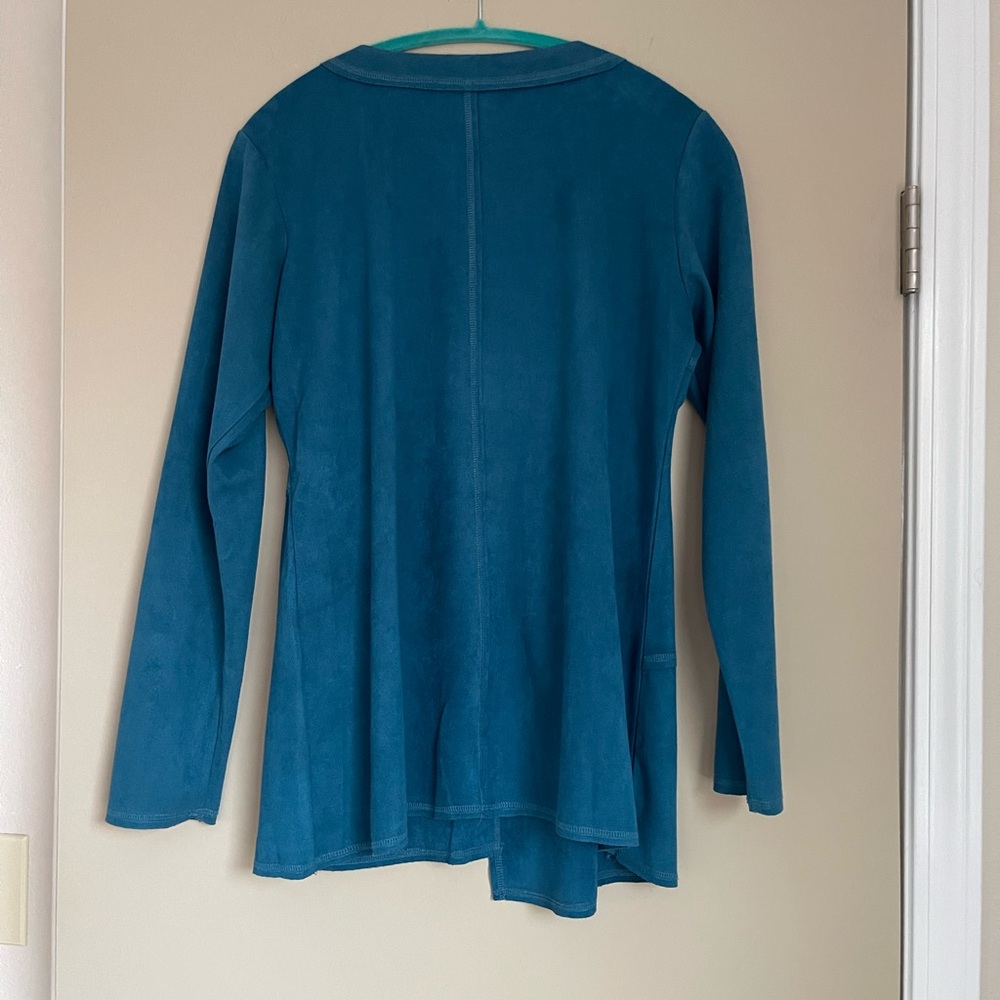 Ethyl Teal Micro Suede Feel Long Sleeve Asymmetrical Tunic Top M - Picture 2 of 5